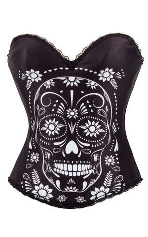 F66369 Women’s Punk Skull Print Rock N Roll Fashion Boned Bustier Corset Top